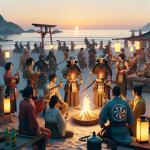DALL·E 2023-11-12 17.35.44 - A photorealistic image of a Samurai-themed beer party on the beach. The scene depicts a group of people, diverse in gender and ethnicity, dressed in t.png